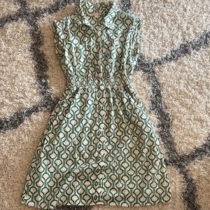 Monteau Green Geometric Sleeveless Shirt Dress